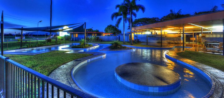 August Moon Caravan Park, Innisfail, Queensland, Australia. Tri-level partly shaded pool.
