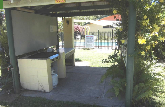 Covered BBQ area at Flying Fish Point tourist Park, Queensland, Australia. 