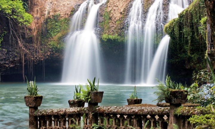 Waterfall lookout at Paronella Park, Queensland, Australia. 
